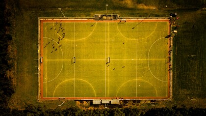 Drone photograph capturing a soccer pitch in Argentina
