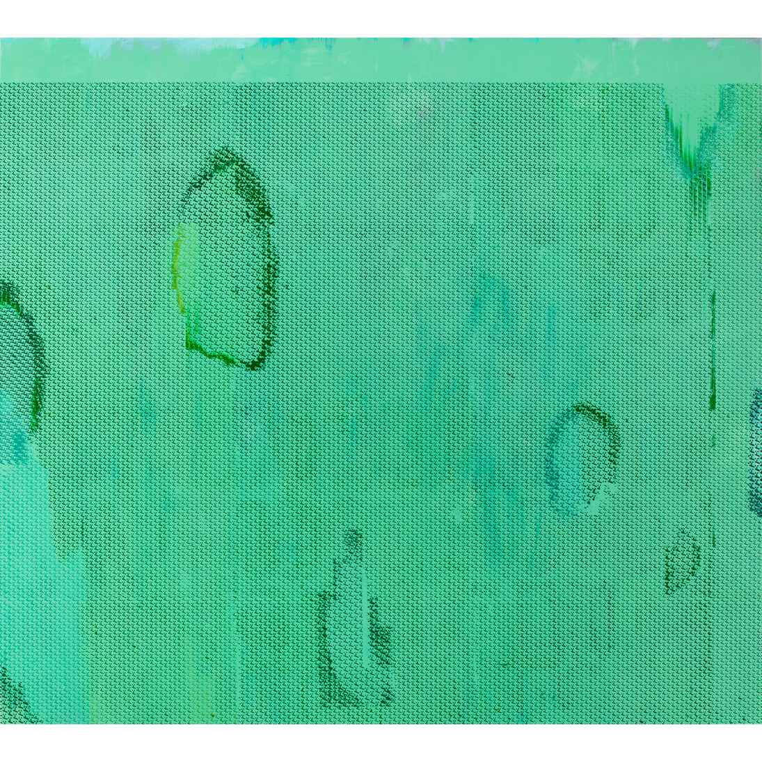 Jacqueline Humphries, :-/, 2014, Oil on linen, 114 x 127 inches (289.6 x 322.6 cm). Courtesy the artist and Greene Naftali, New York