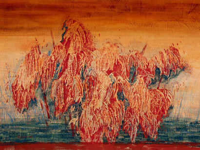 Neda Ghayouri, Untitled, 2022, From “The Remains” Series, Monotype on Fabric, 130 X 175 cm. Courtesy of Artbooth Gallery