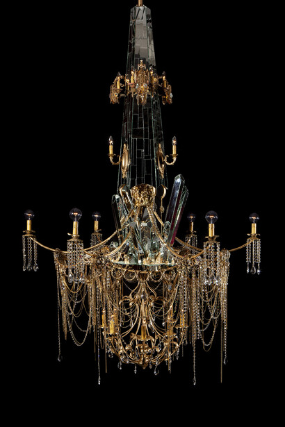 Carlos Rolón/Dzine, Untitled (Around The Way Girl 2), 2013, Metal, gold leaf, glass, vintage jewellery, quartz crystals and latex, 182.9 x 243.8 cm (72 x 96 in.)