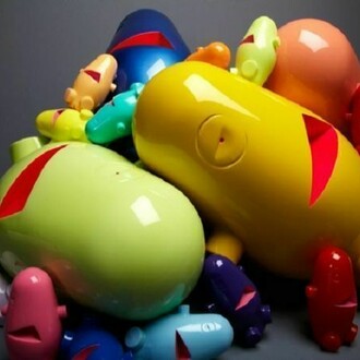 "My Pal Foot-Foot", 2013. Automotive-finished cast resin (large works), clear-coated cast resin (small works), 24x15x15 and 6x3x3 inches