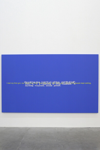 Stefan Brüggemann, Untitled (Joke and Definition Paintings), 2011, Silkscreen ink on canvas, 330 x 203 cm / (129⅞ x 79⅞ in), Image courtesy of the artist , © the artist