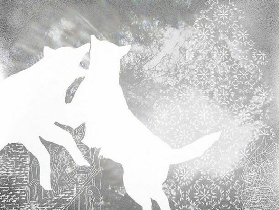 Christopher Russell, Aftermath #4, 2013, Pigment print scratched with a razor, spray paint, 14 x 18 inches
