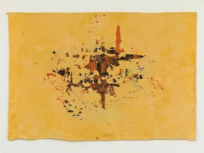 Ann Shostrom, “Glück auf reise!” 2014 42” x 63”, Linen, dyes, thread