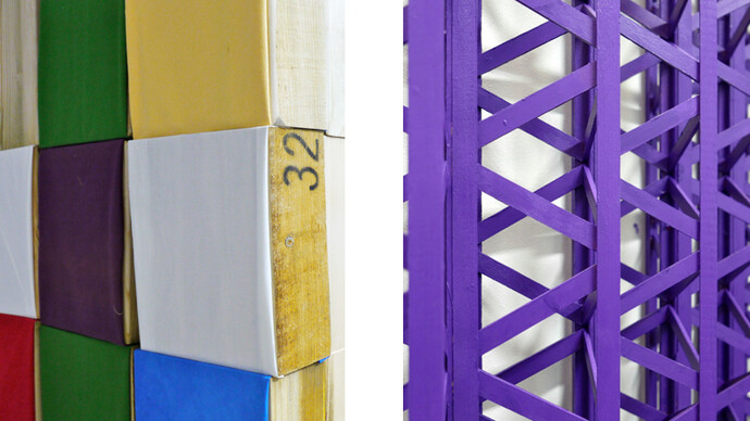 Detail of work by Peter Fillingham (left) and Rasheed Araeen (right)


