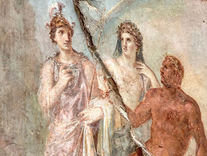 Detalle de fresco que muestra a Atenea y Hera, junto a Hércules, Herculaneum