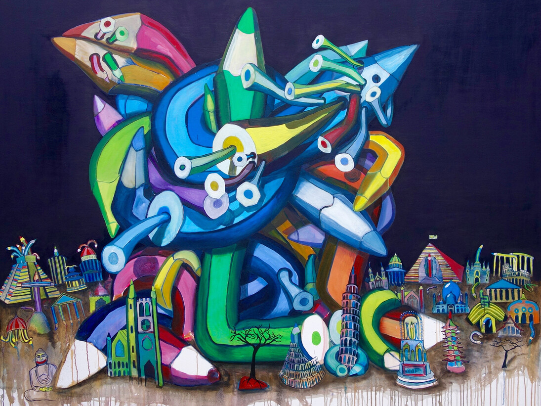 Celina Teague, The tower of fable, 2015, oil and acrylic on canvas, 170  x 150 cm