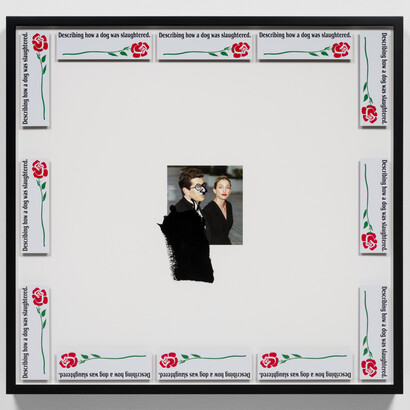 Jordan Wolfson, Untitled, 2020, archival inkjet print with enamel paint and marker, in powder-coated aluminum artist’s frame with decals, 45x41x3 inches (114.3x104.1x7.6 cm), © Jordan Wolfson. Photo by Ed Mumford.
Courtesy the artist and Gagosian