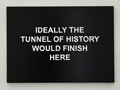 Laure Prouvost, IDEALLY THE TUNNEL OF HISTORY WOULD FINISH HERE, 2014, Huile, vernis sur panneau, 30 x 40 x 2 cm (11 3/4 x 15 3/4 x 0 3/4 in.), Courtesy Galerie Nathalie Obadia, Paris/Bruxelles
