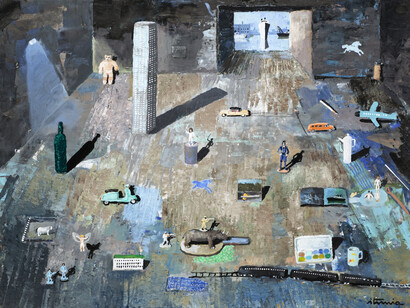 Ignacio Iturria, La Torre de Los Panoramas (details), 2022, Acrylic on linen, 35.43h x 47.24w in (90h x 120w cm). Courtesy of Lyle O. Reitzel Gallery