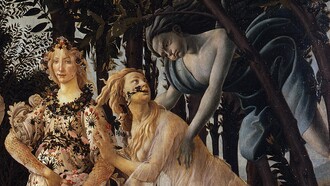 Sandro Botticelli, "Primavera", dettaglio: Flora, la ninfa Clori e Zefiro, 1482, Uffizi, Firenze, Italia