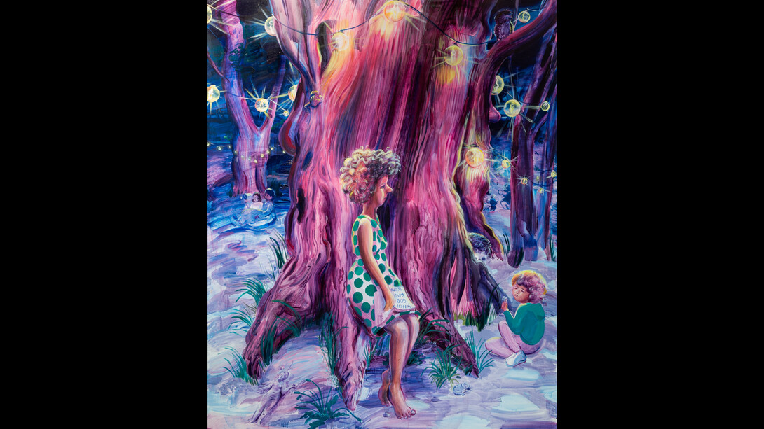 Hilary Doyle, Venus and Cupid, 2023, acrylic on canvas, 48x60 inches. Courtesy of the artist and Dinner Gallery, NYC