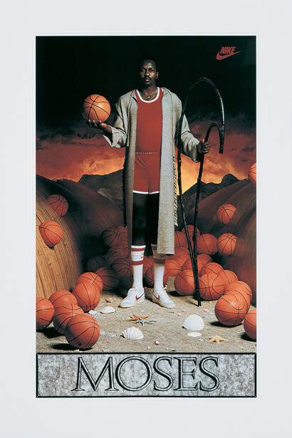 Moses, 1985, Framed Nike poster, Edition no 1/2, Photo: Douglas M. Parker Studios, Los Angeles, The Sonnabend Collection and The Sonnabend Estate © Jeff Koons