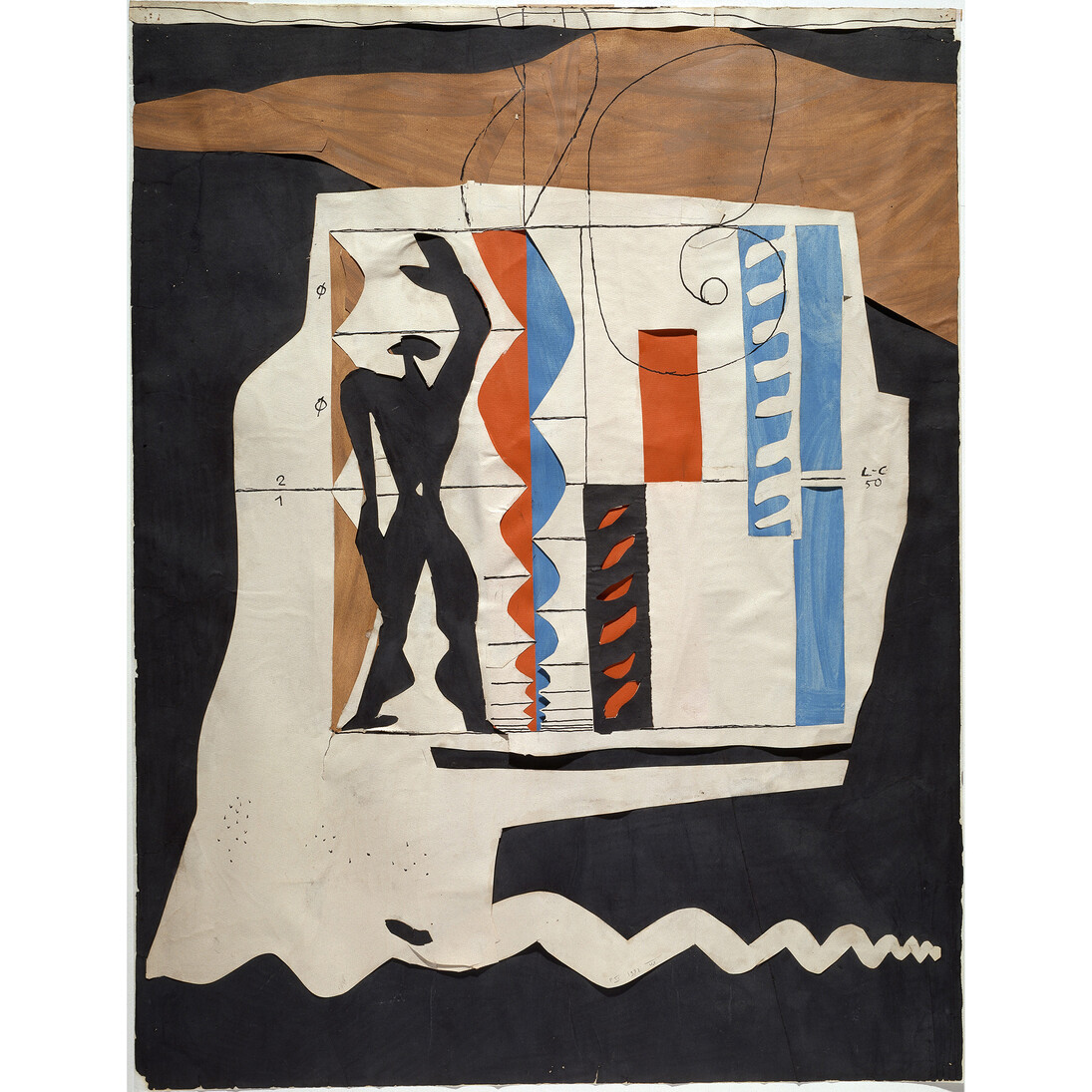 Le Corbusier, Le Modulor, 1950, Encre de Chine et collage de papiers gouachés et découpés, 70 x 54 cm, Collection Centre Pompidou, Musée national d’art moderne © Centre Pompidou / Dist. RMN-GP/ Ph. Migeat © FLC, ADAGP, Paris 2015
