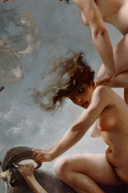 Detalle de "Brujas durante el Sabbath", óleo sobre madera, Luis Ricardo Falero, 1878