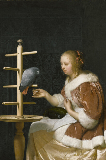 Frans van Mieris, Young woman feeding a parrot (detail), 1663. Courtesy of the New York Historical