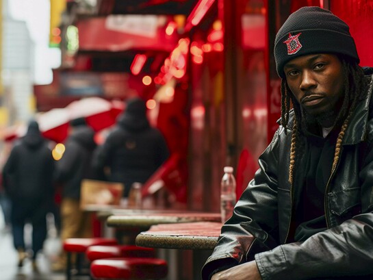 A performer posing with rap-culture attitude, illustrating how cultural borders fade in the current world