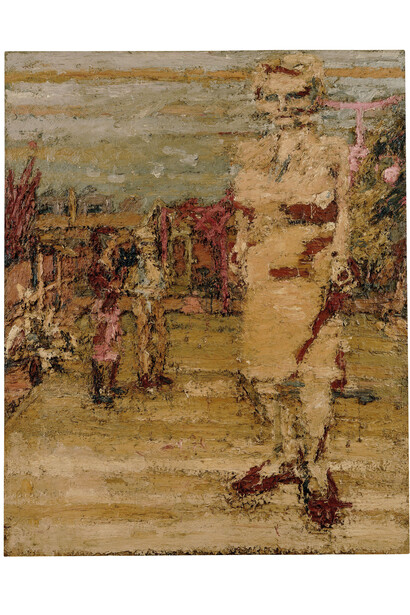 Frank Auerbach, E.O.W., S.A.W. and J.J.W. in the Garden l, 1963, Oil paint on board, 1905 x 1524 mm, Private collection © Frank Auerbach, courtesy Marlborough Fine Art 