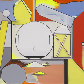 Thomas Scheibitz, Studio Lukretia, 2014, oil, vinyl, pigment marker on canvas, 74 3/4 x 94 1/2 inches; 190 x 240 cm. Courtesy the artist and Tanya Bonakdar Gallery, New York