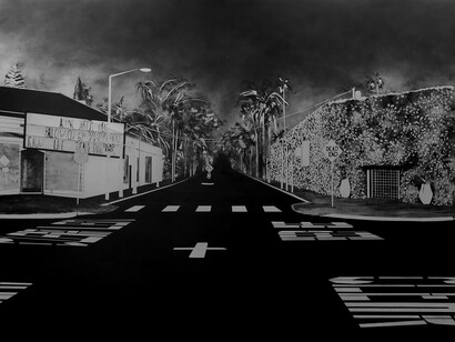 Maxime Duveau, Hollywood Dead End, 340x190cm, 2015, fusain sur papier 
