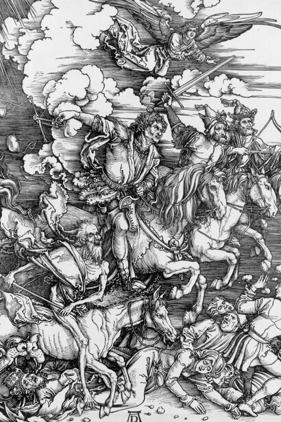 Albrecht Dürer. The Four Horsemen, from The Apocalypse. 1498. Woodcut. 38.7 x 27.9 cm. The Met Museum, New York