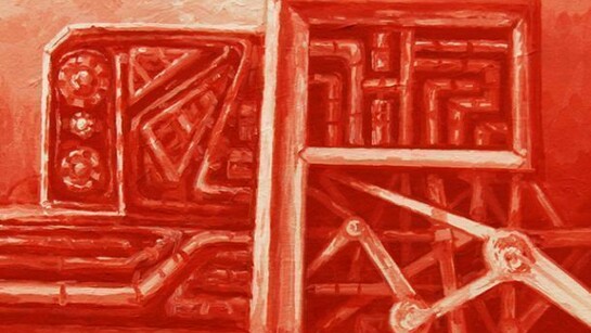 Roland Allmeyer, Machine, 2014, Oil on canvas, 12 x 16 in. (30.48 x 40.64 cm) Courtesy Marlborough Broome Street