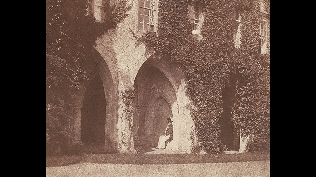 William Henry Fox Talbot, The Reverend Calvert Jones in the Cloisters at Lacock Abbey, 1845, salted paper print, National Gallery of Art, Washington, Promised Gift of Robert B. Menschel