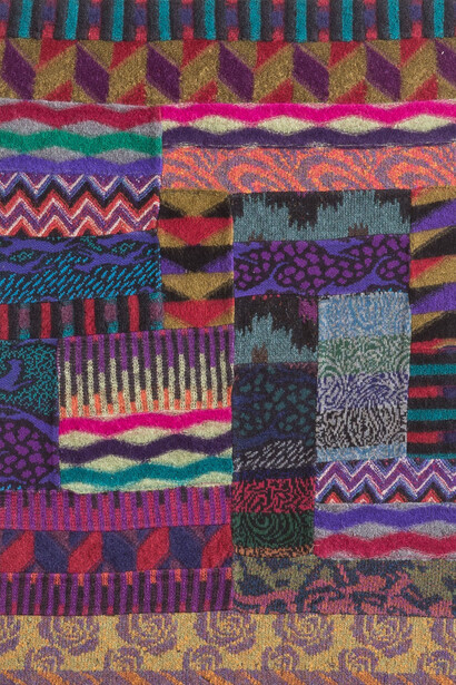 Ottavio Missoni, Arazzo, 1985, patchwork di tessuti in maglia, cm 89x67, Fondazione Ottavio e Rosita Missoni. Photo Marco Cappelletti