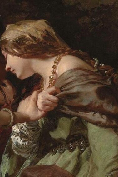 Donna che rappresenta la disperazione, James Sant, "Coraggio, ansia e disperazione guardando la battaglia", 1850, olio su tela