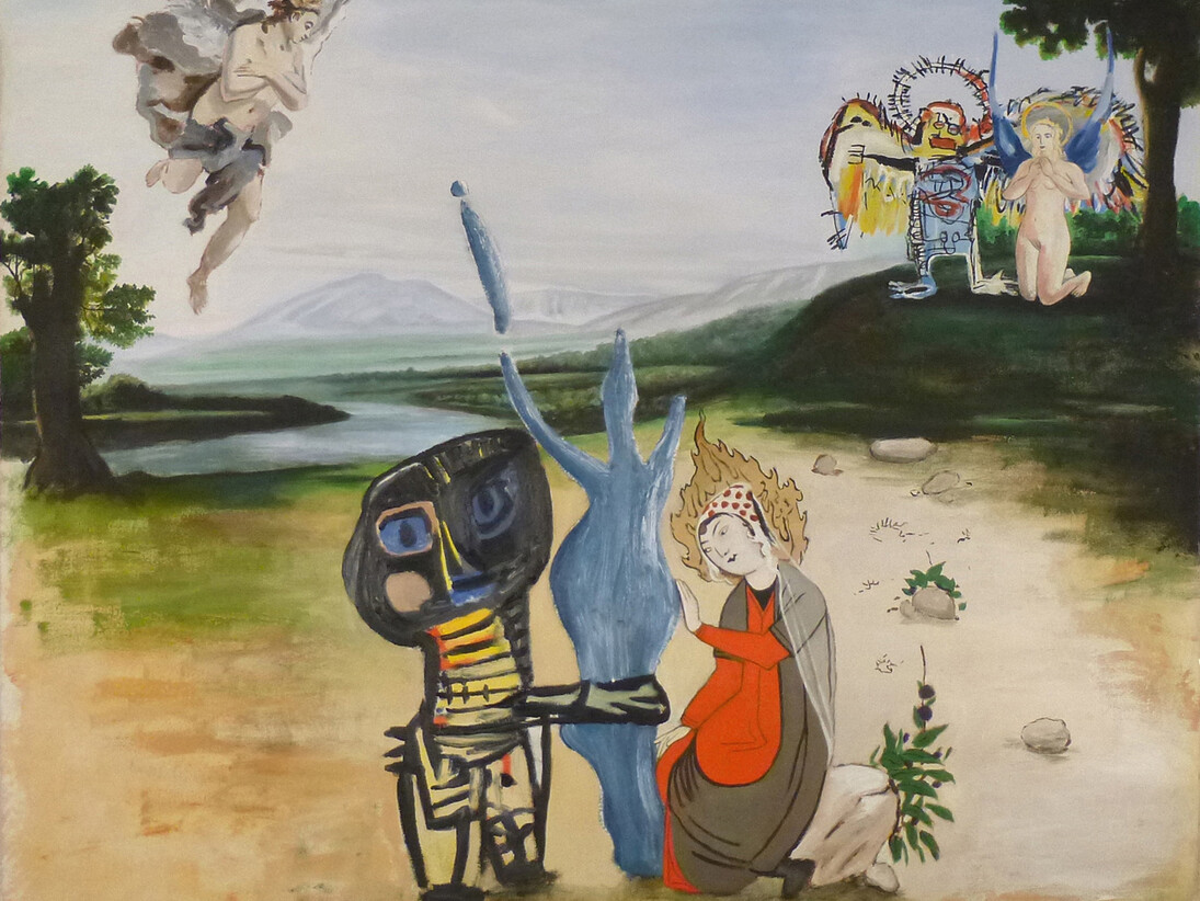 Alun Williams, Trois Saintes Vierges assistées par des Anges (detail), 2014, huile et acrylique sur toile, 180 x 175 cm, courtesy of galerie anne barrault

