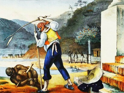 Escravidão no Brasil, de Jean-Baptiste Debret, cerca de 1830. Do PIDCP cabe realçar a consagração dos direitos dos povos a disporem de si mesmos, à igualdade perante a lei, a proibição da tortura e da escravidão, a um julgamento justo, a ir e vir, à liberdade de opinião, pensamento e religião, à vida, à associação e participação na vida política