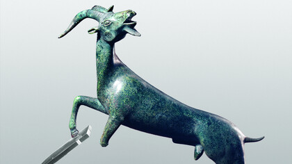 Statuetta di capro, Bibbona. Bronzo, fine del vi secolo a.C. Credito: Museo Archeologico Nazionale di Firenze, su concessione del Ministero per i Beni e le Attività Culturali – Polo Museale della Toscana,
Firenze
