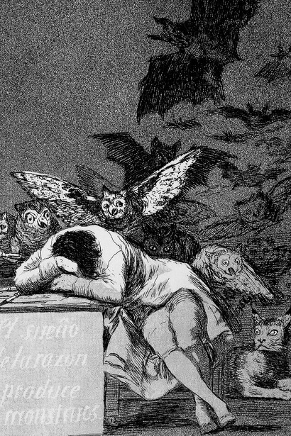 Francisco Goya, « Le sommeil de la raison engendre les monstres », 1799, Gravure sur cuivre, eau-forte, 21,3 x 15,1 cm. Bibliothèque Nationale de France, Paris