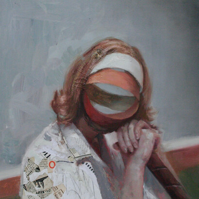 Daniel Pitín, Tennis Player, 2023, mixed media on canvas, 21.826x21.65 inches. Courtesy the artist and Nicodim Gallery, NYC