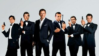 The 007 lineage from left to right: Timothy Dalton, Roger Moore, Daniel Craig, Sean Connery, George Lazenby, and Pierce Brosnan