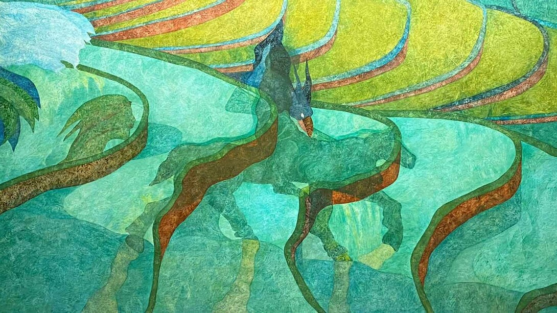 Ombre sulle risaie, 2002, olio su carta rintelata