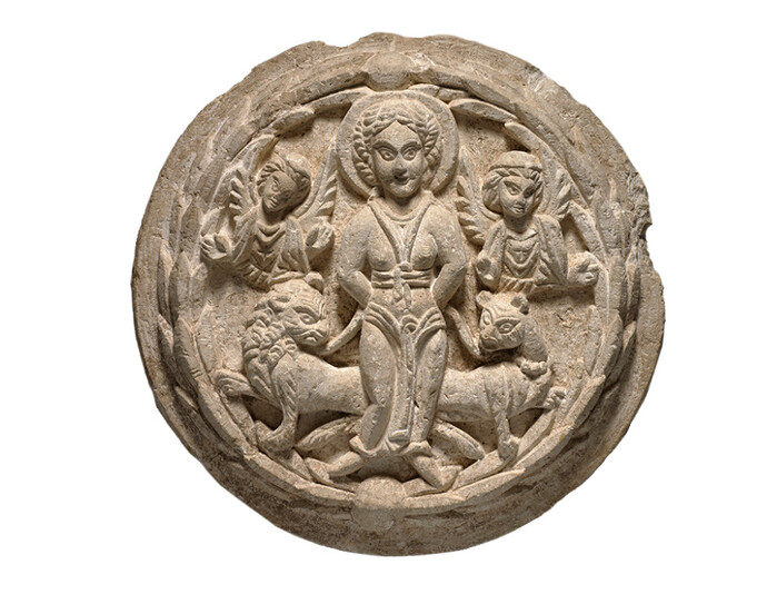 Saint Thecla, from Egypt, possibly Oxyrhyncus or nearby, 5th century C.E. Limestone, 3 3/4 x 25 1/2 inches. Purchase: William Rockhill Nelson Trust, 48-10.