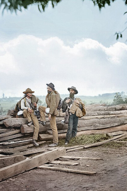 Three Confederate prisoners, Gettysburg, 1863 colorization Jordan J. Loyde, Dynamichrome 