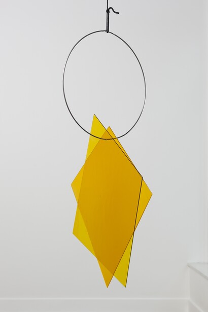 Camilla Løw, Colour of Day, 2014 Stained glass, mild steel rod & cord, 61.5 cm x variable height