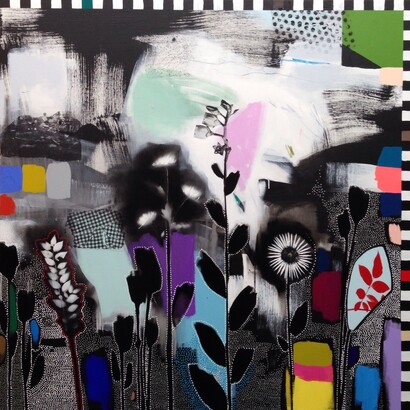Emily FillerDreamscape (wildflowers) I, 2016mixed media on canvas152 x 152 cm, 59 7/8 x 59 7/8 in. Courtesy of Rebecca Hossack