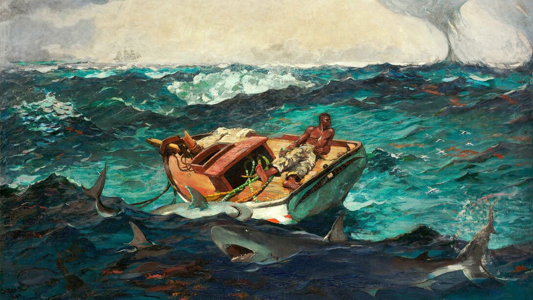 The Gulf Stream is an 1899 oil painting by American artist Winslow Homer. It depicts a man adrift in a dismasted, rudderless fishing boat, struggling against stormy waves and the looming dangers of the open sea