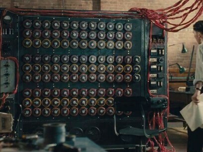 A recreation of the Bombe machine used to discover the daily rotor settings for the German Enigma machine: «The Imitation Game» (2014) by Morten Tyldum