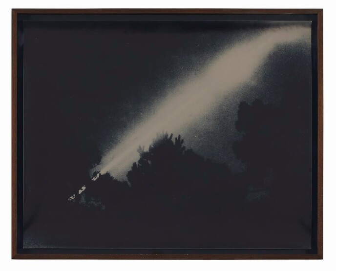 Lisa Oppenheim, Passage of the moon over two hours, Arcachon, France, Ca. 1870s/2012, April 11, 2012, Unique black and white photograph, 2012, photographer: Achim Kukulies, courtesy the artist(s) and Sies + Höke, Düsseldorf.