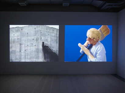 Sturtevant, The Dark Threat of Absence, 2002,  Two-screen video projection Courtesy Estate Sturtevant and Galerie Thaddaeus Ropac
