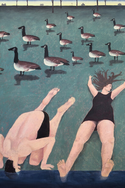 William Schaeuble, Figures and geese, 2024. Courtesy of Anna Zorina Gallery 