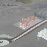 Carol Rhodes, Two Buildings, 2012, Oil on board, 47 x 56 cm