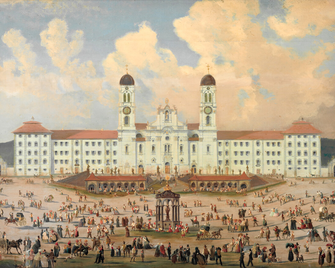 Einsiedeln Abbey around 1840/1850. Oil on wood. Einsiedeln Abbey, art collection. Photo: Swiss National Museum