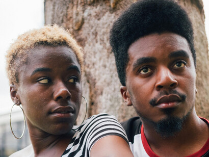Close up shot of a young black couple
