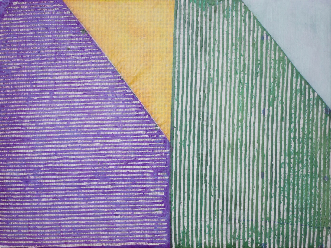 Jessica Mein, Trama dezoito, 2015, acrylic glue on hemp, 56 x 75 cm