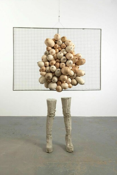 Nice Tits, 2011, Concrete, wire mesh, tights, fluff, 208 x 160 x 60 cm, Copyright the artist, courtesy Sadie Coles HQ, London